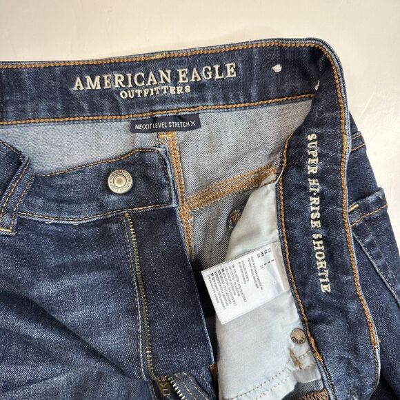 American Eagle Super Hi-Rise Shortie 8 Next Level Stretch Denim Jean Distressed - Picture 4 of 10